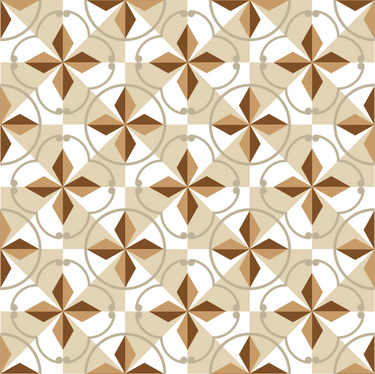 Wallpaper consisting of diamond and triangle shapes in colours beige, light brown, dark brown and white all joined together making a continuous seamless pattern.